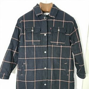 Levi's Black and Pink Plaid Utility Shacket Trucker Jacket Sherpa Lined